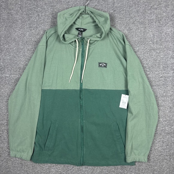 NEW Billabong Jacket Men Large Green Abner Full Zip Drawstring Hoodie Colorblock - Picture 1 of 8